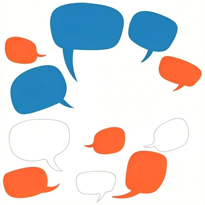 white, blue and red speech bubbles